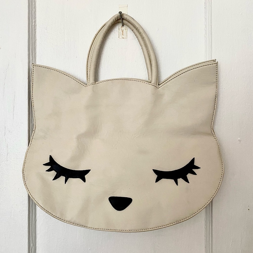 SOLD white cat shaped purse hand bag